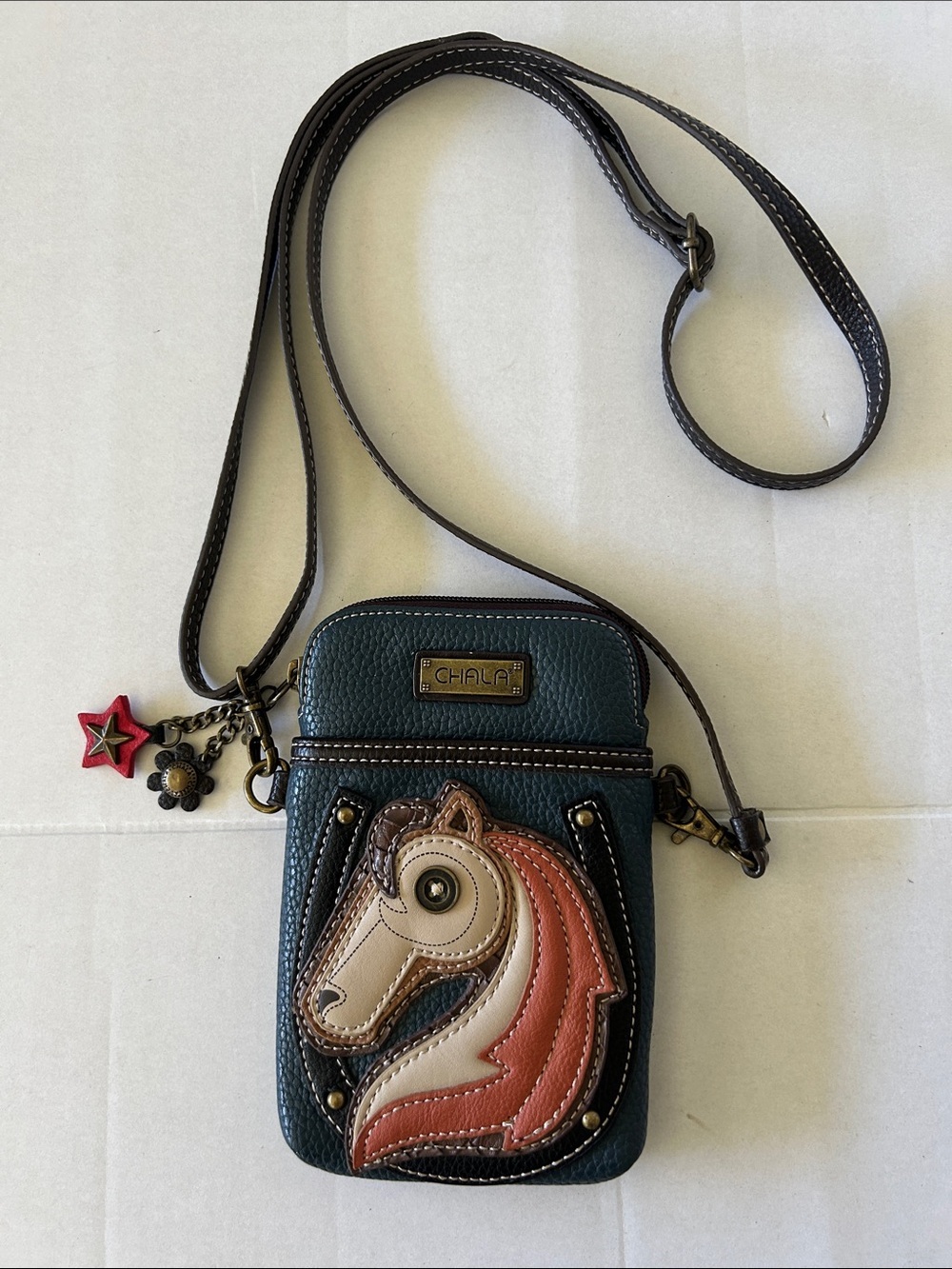 CHALA NAVY BLUE HORSE CELLPHONE CROSSBODY HANDBAG FAUX LEATHER